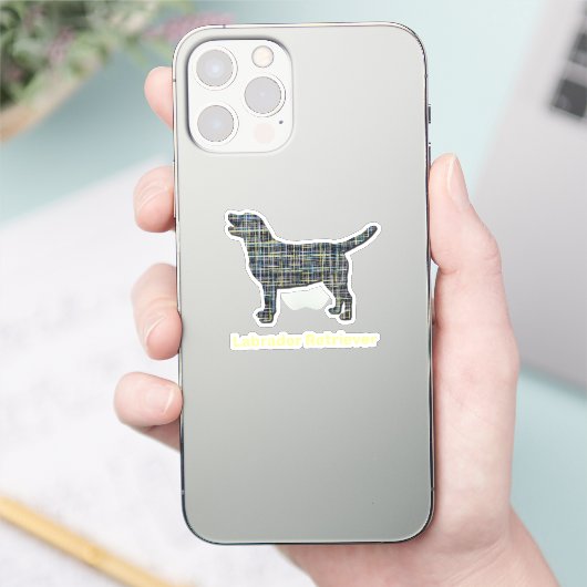 Labrador Retriever Dog Yellow & Blue Grid Sticker (Telefon)