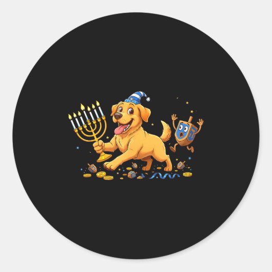 Labrador Retriever Dreidel Menorah Hanukkah Kids W Runder Aufkleber (Vorderseite)