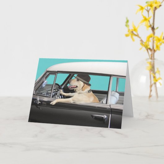 Labrador Retriever Driving Classic Car Karte (Gelbe Blume)