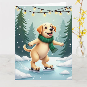 Labrador Retriever Eislaufen Weihnachtsbild Karte