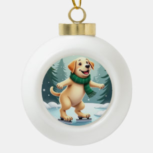 Labrador Retriever Eislaufen Weihnachtsbild Keramik Kugel-Ornament