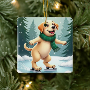 Labrador Retriever Eislaufen Weihnachtsbild Keramikornament