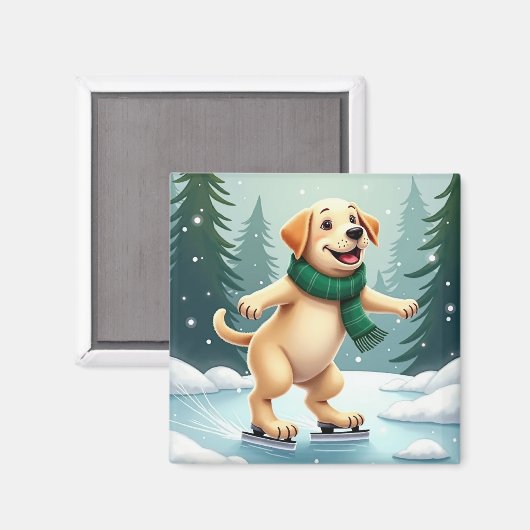 Labrador Retriever Eislaufen Weihnachtsbild Magnet (Vorderseite/Rückseite)