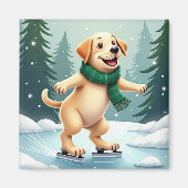 Labrador Retriever Eislaufen Weihnachtsbild Magnet (Vorne)