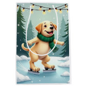 Labrador Retriever Eislaufen Weihnachtsmalerei Mittlere Geschenktüte (Vorderseite)
