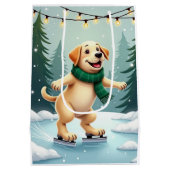 Labrador Retriever Eislaufen Weihnachtsmalerei Mittlere Geschenktüte (Rückseite)