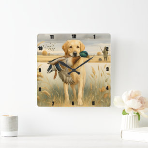 Labrador Retriever Entenjagd Quadratische Wanduhr