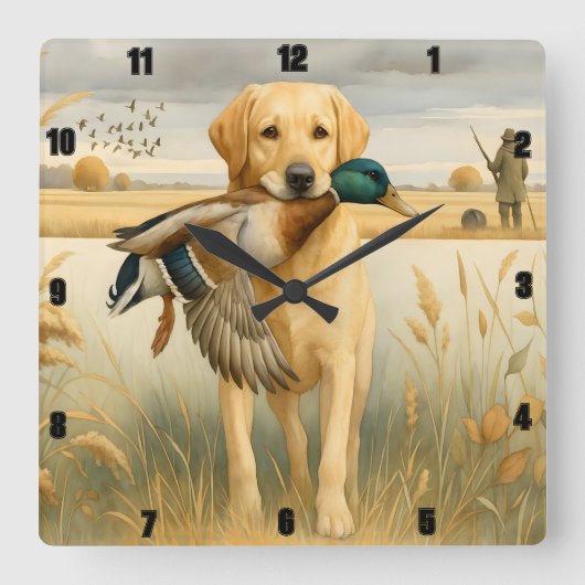 Labrador Retriever Entenjagd Quadratische Wanduhr (Vorderseite)