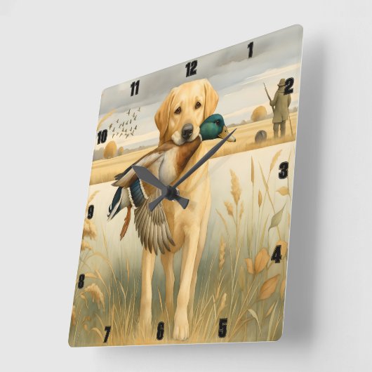 Labrador Retriever Entenjagd Quadratische Wanduhr (Winkel)