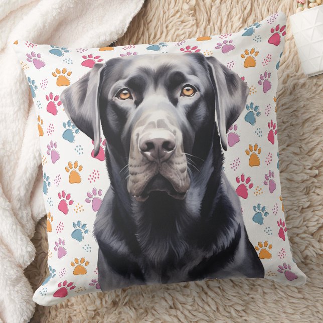 Labrador Retriever farbenfrohe Paw Prints Dog Love Kissen (Von Creator hochgeladen)