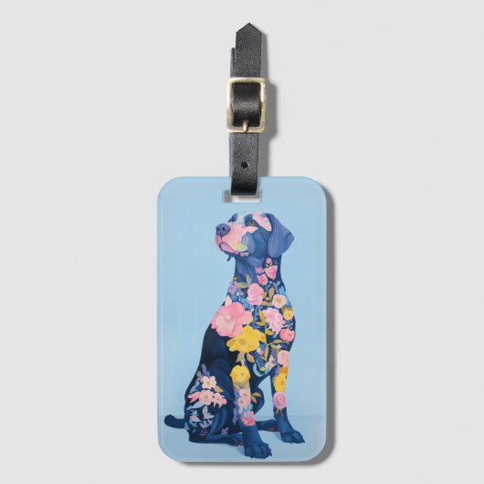 Labrador Retriever Floral Luggage Tag Gepäckanhänger (Vorderseite Vertikal)