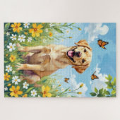 Labrador Retriever Frühlingsblumen Süßer Hund Puzzle (Horizontal)