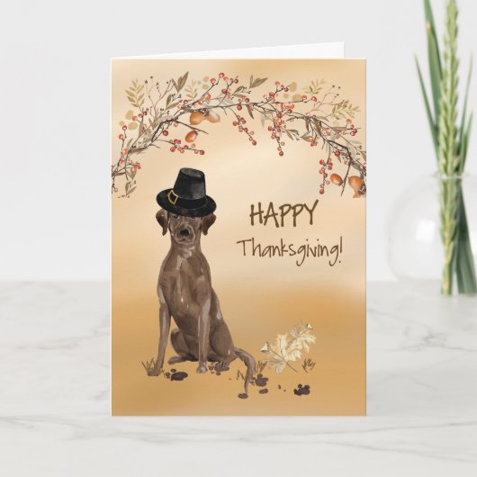 Labrador Retriever Funny Pilgrim Hat Erntedank Karte (Vorderseite)