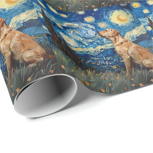 Labrador Retriever Gelbe Labrador Hund Starry Nigh Geschenkpapier (Rolleneckpunkt)