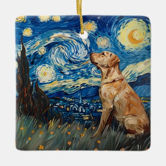 Labrador Retriever Gelbe Labrador Hund Starry Nigh Keramikornament (Vorderseite)