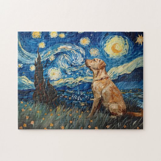 Labrador Retriever Gelbe Labrador Hund Starry Nigh Puzzle (Horizontal)