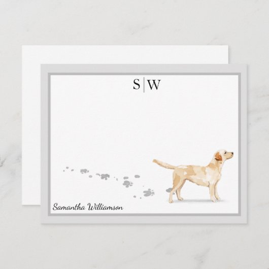Labrador Retriever Gray Border Monogram Custom Mitteilungskarte (Vorne/Hinten)