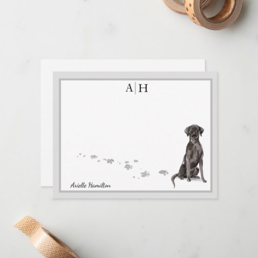 Labrador Retriever Gray Border Monogram Note Card Mitteilungskarte (Vorderseite/Rückseite Beispiel)