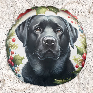 Labrador Retriever Holiday Wreath Christmas Dog Rundes Kissen