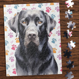 Labrador Retriever Hund farbenfrohe Paw Prints Puzzle