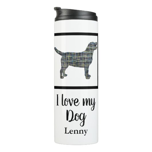 Labrador Retriever Hund Gelb & Blau Silhouette Thermosbecher (Nach rechts gedreht)