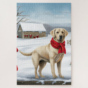 Labrador Retriever Hund im Schnee Weihnachten Puzzle