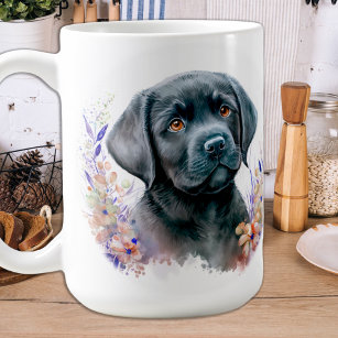 Labrador Retriever Hund Moderne, florale Welpe Kaffeetasse
