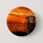 Labrador Retriever Hund sitzend neben Sonnenunterg Button (Vorderseite)