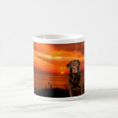 Labrador Retriever Hund sitzend neben Sonnenunterg Kaffeetasse (Mittel)