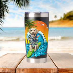 Labrador Retriever Hund Surft Surfer Hawaii Sommer Thermobecher
