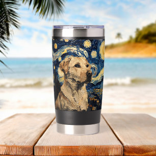 Labrador Retriever Hund Van Gogh Stil Sternennacht Thermobecher