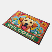 Labrador Retriever Hund Willkommen farbenfrohe Gre Fußmatte (Schrägansicht)