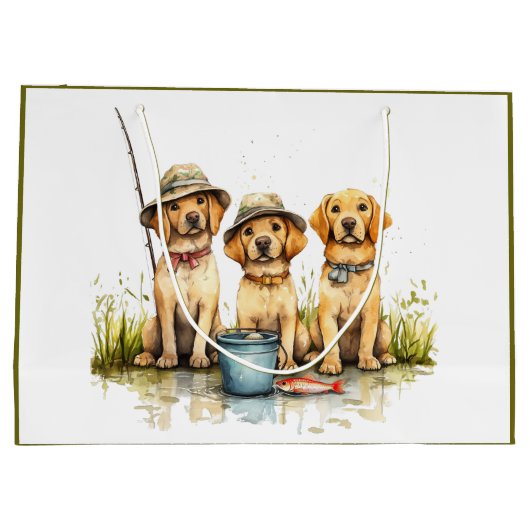 Labrador Retriever Hunde Fischen Große Geschenktüte (Rückseite)