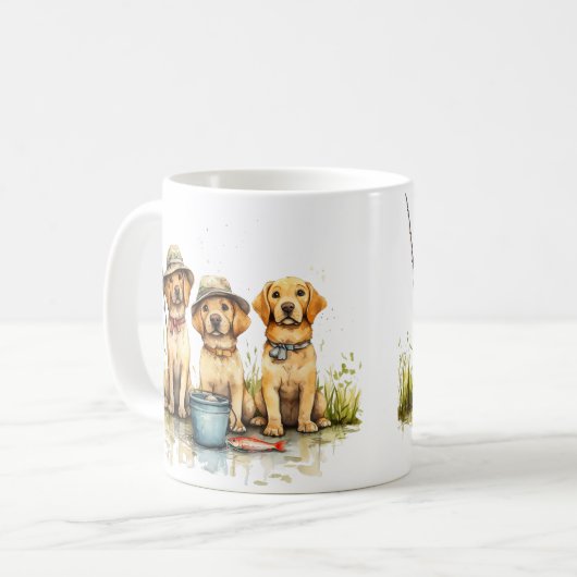 Labrador Retriever Hunde Fischen Kaffeetasse (Vorderseite Links)