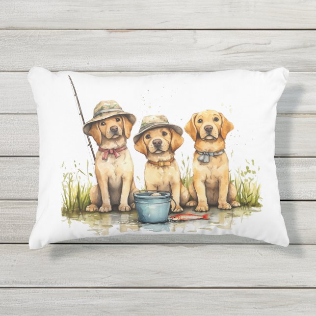 Labrador Retriever Hunde Fischen Kissen Für Draußen (Vorderseite)