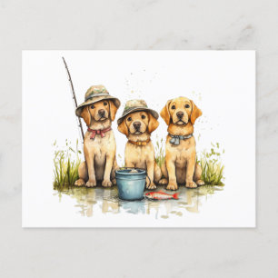 Labrador Retriever Hunde Fischen Postkarte