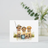 Labrador Retriever Hunde Fischen Postkarte (Stehend Vorderseite)