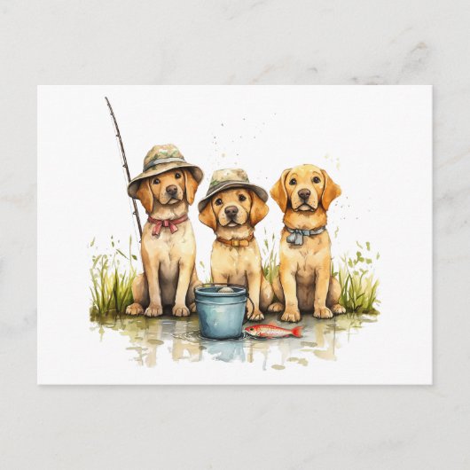 Labrador Retriever Hunde Fischen Postkarte (Vorderseite)