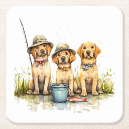 Labrador Retriever Hunde Fischen Rechteckiger Pappuntersetzer