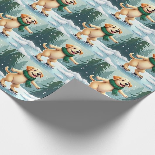 Labrador Retriever Ice Skating Christmas Painting Geschenkpapier (Ecke)