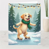 Labrador Retriever Ice Skating Christmas Painting Karte (Vorderseite)