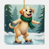 Labrador Retriever Ice Skating Christmas Painting Keramikornament (Rückseite)