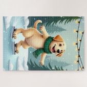 Labrador Retriever Ice Skating Christmas Painting Puzzle (Horizontal)