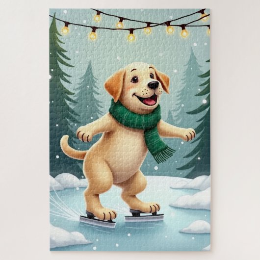 Labrador Retriever Ice Skating Christmas Painting Puzzle (Vertikal)