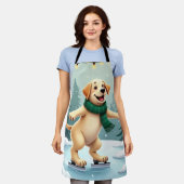 Labrador Retriever Ice Skating Christmas Painting Schürze (Getragen)