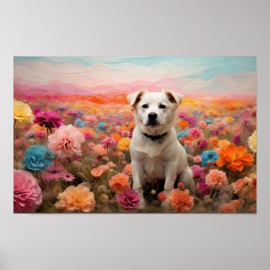Labrador Retriever im Blumenfeld zum Download Poster (Vorne)