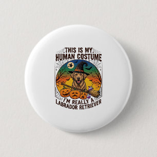 Labrador Retriever im Menschenkostüm Halloween Hex Button