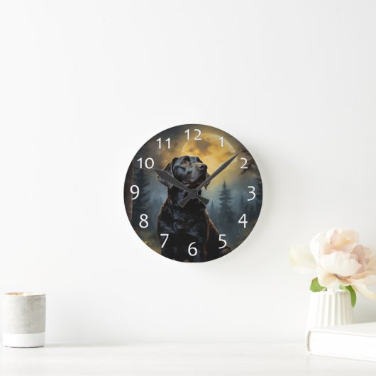 Labrador Retriever in mondbeleuchteter Nacht Runde Wanduhr (Zuhause)