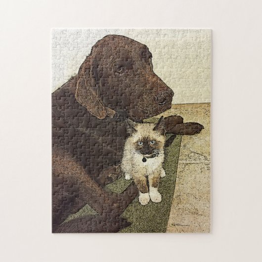 Labrador Retriever Kitten Buddy Best Friends Puzzle (Vertikal)