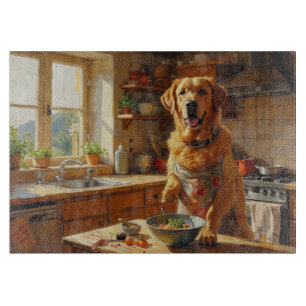 Labrador Retriever kocht in der Küche Schneidebrett
